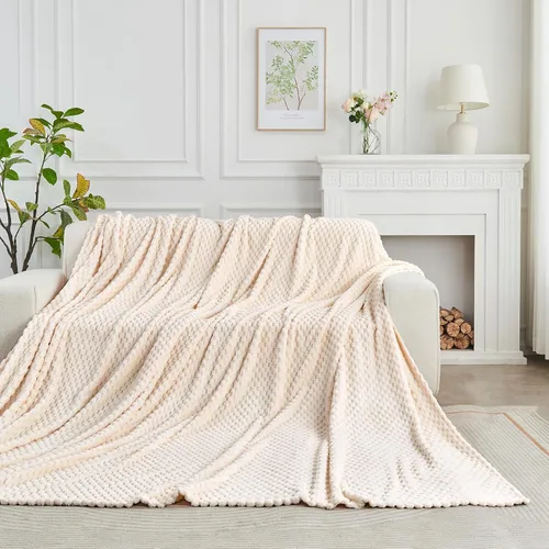 Miniatura 33 de FY FIBER HOUSE Manta de Vellón para Sofá 300GMS Súper Suave de Felpa Difusa Mantas y Cobijas para Sofá Cama Oficina, 40x50 Pulgadas, Beige