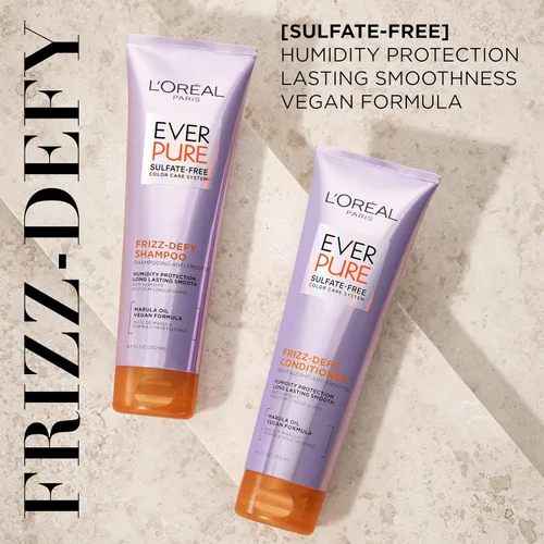 Miniatura 2 de L'Oreal Paris Acondicionador Sin Sulfatos Frizz Defy, Control de Encrespamiento Cuidado Capilar con Aceite de Marula, EverPure, 8.5 Fl Oz