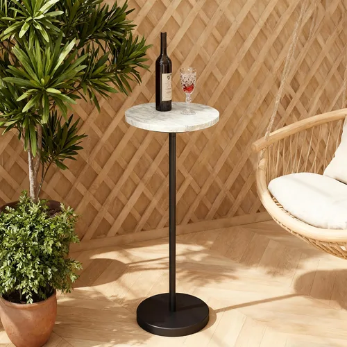 COVLON Mesa de bebida de mármol natural, mesa de pedestal, mesa auxiliar redonda pequeña, mesa de Martini para sala de estar, baño, espacio pequeño,