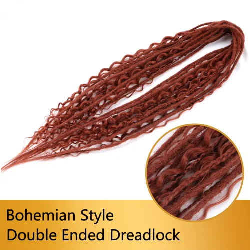 Miniatura 7 de Boho Dreads - Extensiones de rastas sintéticas de doble extremo con trenzas de caja, de 24 pulgadas, 10 hebras delgadas, suaves, color rojo y marrón