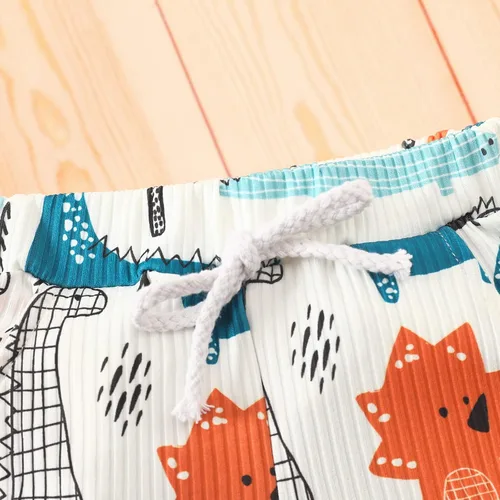 Miniatura 5 de Conjunto de ropa de 2 piezas de ropa de 2 piezas con estampado de dinosaurios de dibujos animados y pantalones cortos con cordón