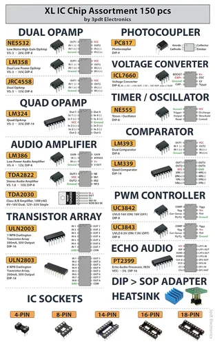 Miniatura 3 de Surtido de chips CI XL, 150 piezas, amplificador, oscilador, pwm, PC817, NE555, LM358, LM324, JRC4558, LM393, LM339, NE5532, LM386, TDA2030