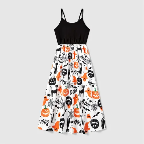 Miniatura 2 de PATPAT Trajes familiares a juego para mamá y yo, vestidos con estampado de hojas, tirantes delgados, casual, sin mangas, trajes a juego