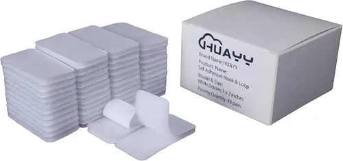 HUAYY (Blanco, 48 pares de hojas rectangulares de 1 x 2 pulgadas), autoadhesivas, de fuerza industrial, cinta de gancho y bucle resistente,