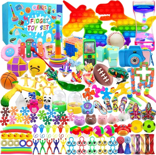 Paquete de 125 juguetes fidget surtidos para niños de 4-8-12, juguetes para aliviar el estrés y la ansiedad para obsequios de fiesta, rellenos de