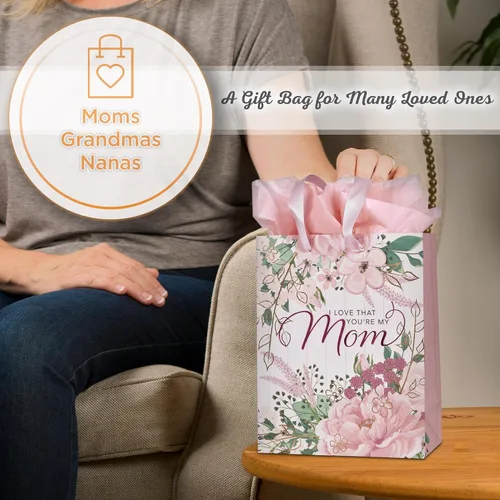 Miniatura 4 de Juego de bolsa de regalo/papel de seda de Christian Art Gifts para mamás "I Love That You're My Mom", rosa, mediano Rosa/Blanco - Love Mom