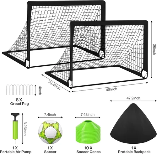 Miniatura 3 de 2 porterías de fútbol de 4 x 3 pies para patio trasero, equipo de entrenamiento portátil con pelota de fútbol, 10 conos de fútbol, bolsa