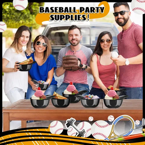 Miniatura 3 de Baderke Cuencos para gorra de béisbol de postre de helado, tazón de 8 onzas, mini tazones para casco, vasos de plástico para suministros de fiesta