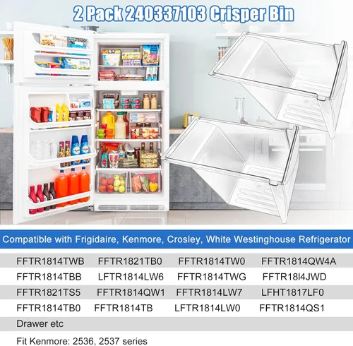 Miniatura 5 de Paquete de 2 cajones para nevera Kenmore 240337103 compatibles con repuesto de cajones Frigidaire 2403371 kenmore para refrigerador, repuesto