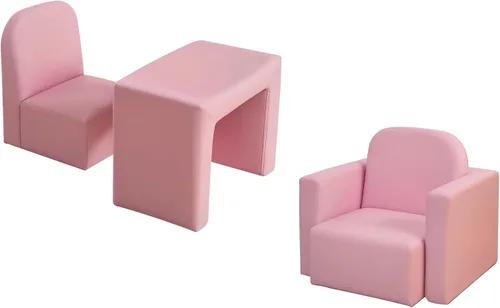 Miniatura 10 de Qaba - Juego de mesa y sillas infantiles de PVC multifuncionales 2 en 1
