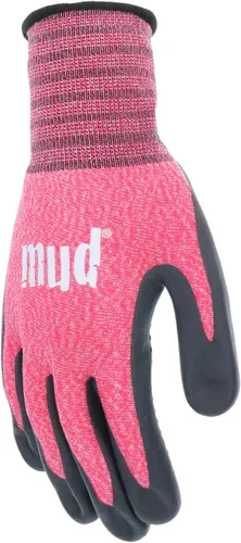 Miniatura 2 de Guantes de jardinería para mujer Mud Grip de tejido de nylon sin costuras, resistentes al agua, con palma de nitrilo punteado Rosa