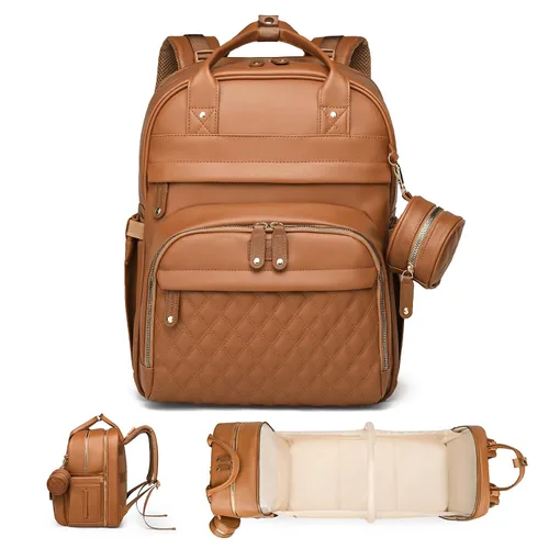 Miniatura 25 de Bolsa de pañales con cambiador, mochila para pañales, bolsa de pañales de viaje 7 en 1, bolsa para mamá con puerto de carga USB (rosa-gris)