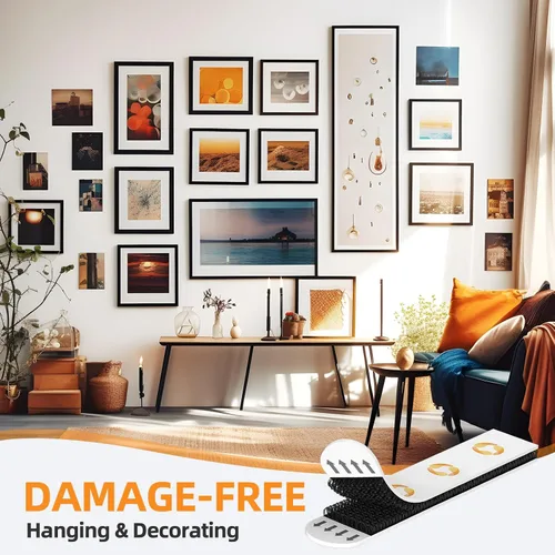 Miniatura 6 de Tiras para colgar cuadros extra grandes, resistentes, 64 tiras sin daños, ganchos de fotos de pared sin clavos, tiras adhesivas de repuesto