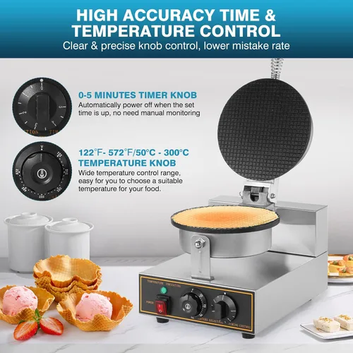 Miniatura 4 de IRONWALLS Máquina comercial para hacer gofres, 110 V, 1200 W, de acero inoxidable, eléctrica, para hacer gofres con bandeja de horno antiadherente