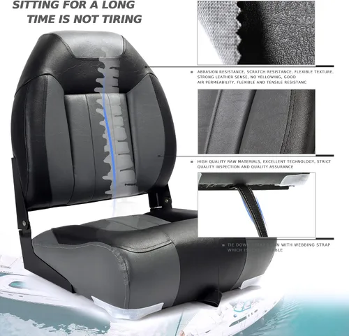 Miniatura 5 de P1 Premium Marine Asiento plegable para barco con respaldo alto, tornillos de acero inoxidable incluidos B6-Carbón/Negro (2 asientos)