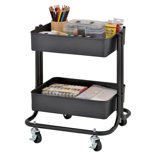 Miniatura 9 de ECR4Kids Carrito de almacenamiento utilitario de metal de 2 niveles, organización multiusos, negro