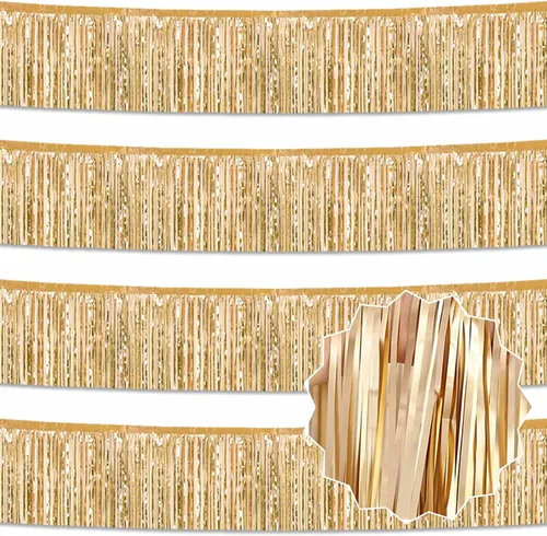 Miniatura 31 de Paquete de 4 guirnaldas de flecos de papel de aluminio negro de 10 pies con serpentinas metálicas de oropel para colgar en la pared, guirnalda