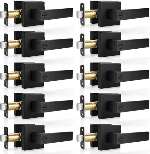 Miniatura 10 de Paquete de 6 manijas de puerta de color negro mate, manijas de puerta de privacidad, cerraduras de puerta resistentes para cama y baño, pomos