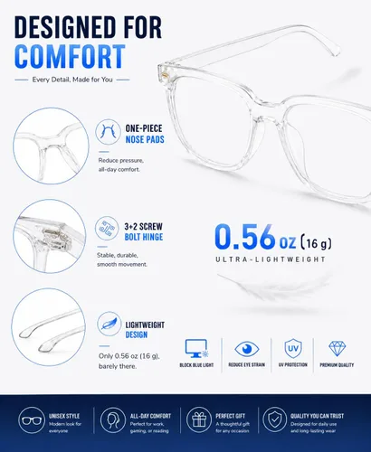 Miniatura 5 de PANNER Gafas cuadradas de gran tamaño con bloqueo de luz azul para mujeres y hombres, antirreflejos, reducen la fatiga ocular, gafas de computadora