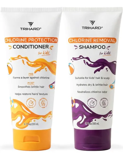 TRIHARD Juego de champú y acondicionador Chlorine Defense para niños, champú y acondicionador de natación sin desgarros para proteger e hidratar el
