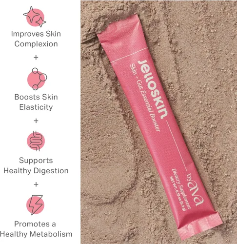 Miniatura 2 de byAVA Jelloskin Skin + Gut Essential - Polvo de refuerzo prebiótico L-glutamina 1500 mg, vitamina C, zinc, niacinamida 30 porciones Piel