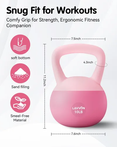 Miniatura 5 de Soft Kettlebell - Cushioned Impact-Resistant Base and Anti-Slip, Kettle bell Anti-Slip Grip Weight for Home Workouts, Safe Strength Training Rosa