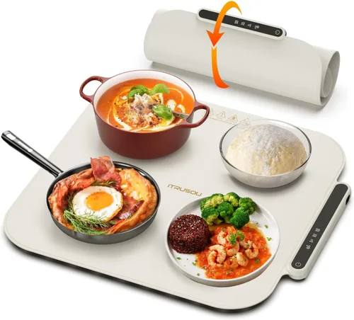 Miniatura 10 de Tapete Calentador para Alimentos, Bandeja Calentadora Eléctrica iTRUSOU Calor Continuo 99H, 7 Configuraciones de Temperatura, Calentamiento Gris