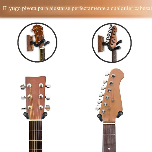 Miniatura 4 de Soporte de pared para guitarra, 2 unidades, colgador de guitarra de madera de nogal negro, soporte de pared para guitarra en forma de U, soporte