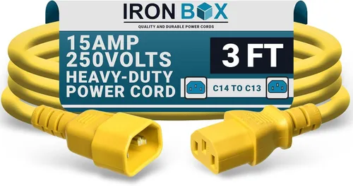 Miniatura 45 de IronBox Electric - Cable de Alimentación C14 a C13 de Servicio Pesado, 15A, 250V, Cable de Extensión para Computadora 14/3 AWG - Cables