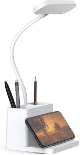 Miniatura 9 de AXX Bonita lámpara de escritorio morada, luz de mesa de estudio recargable para oficina en casa, pequeña, funciona con pilas, LED, cuello de cisne