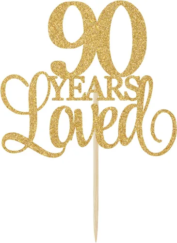 Miniatura 6 de 90 años de amor saludos al 90 aniversario, suministros de recuerdo de fiesta de cumpleaños con purpurina dorada