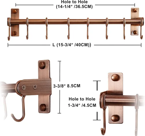 Miniatura 6 de Dseap Soporte Colgador para Utensilios de Cocina, Estante de Pared para Ollas y Sartenes, Riel de Cocina con 8 Ganchos para Colgar Utensilios