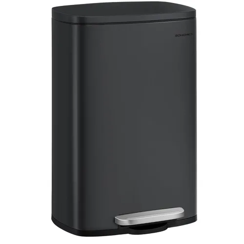 SONGMICS Bote de basura de 13 galones (50 L), cubo de basura de cocina de acero inoxidable, cubo de reciclaje o basura, cierre suave, pedal Negro