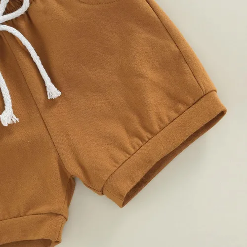 Miniatura 70 de Conjunto de ropa casual de manga corta con botones y pantalones cortos de lino para bebés y niños pequeños