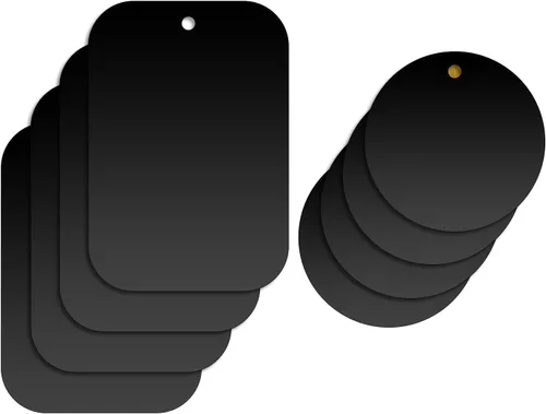 Cellet Paquete de 8 placas de metal para soporte magnético de teléfono de automóvil, 4 redondas + 4 rectangulares con fuerte adhesivo 3M y película