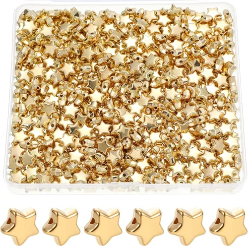 400 cuentas espaciadoras de estrella de 0.472 pulgadas (0.472 in) con agujero grande, cuentas sueltas para joyas, pulseras, manualidades (dorado)