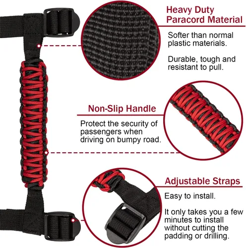 Miniatura 3 de Barra antivuelco de cuerda de paracaídas de alta resistencia compatible con Jeep Wrangler YJ TJ JK JKU JL JLU Sports Sahara Freedom Rubicon X