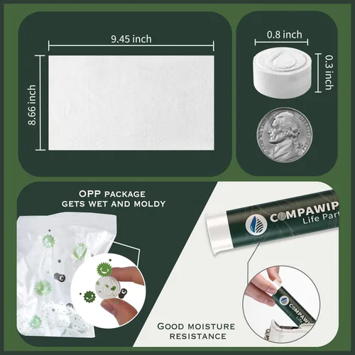 Miniatura 8 de 50 toallas comprimidas – Toallas desechables de viaje, papel higiénico de senderismo comprimido, toallitas silvestres, papel higiénico compacto