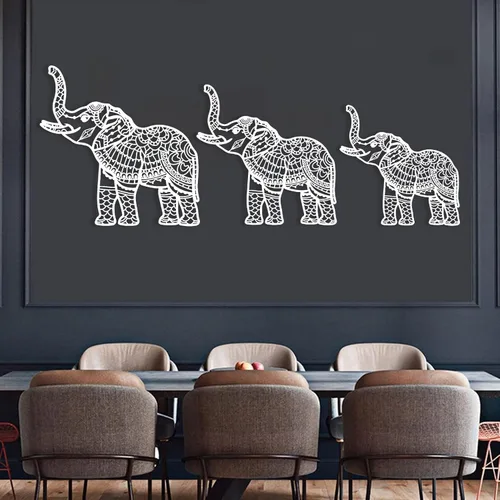 Miniatura 5 de Juego de 3 arte de pared de metal de elefante, arte de pared de metal de elefante, decoración de pared de metal con mandala, diseño de arte de metal