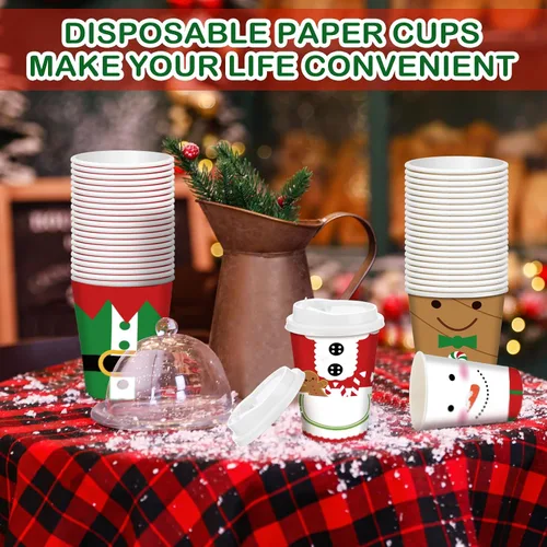 Miniatura 6 de Gerrii Juego de 100 vasos de papel de Navidad desechables de 12 onzas con tapas, tazas de chocolate caliente, tazas de café, tazas calientes