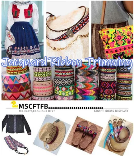 Miniatura 7 de Patrones de palmette - Cinta de tela tejida con flecos para accesorios de ropa, correas de adorno, cinturones, collares de ancho 1.3 pulgadas por
