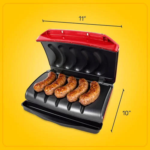Miniatura 8 de Nostalgia Game Day Sausage and Brat Parrilla eléctrica para 5 salchichas con bandeja de goteo de aceite, asa de transporte y almacenamiento