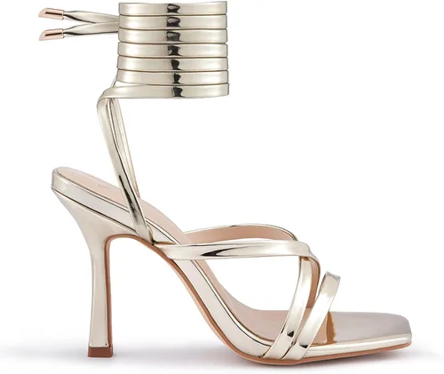 Miniatura 8 de GENSHUO Sandalias de tacón para mujer con tiras y cordones de tacón alto, sandalias de punta cuadrada, sandalias de tacón para fiestas, bailes