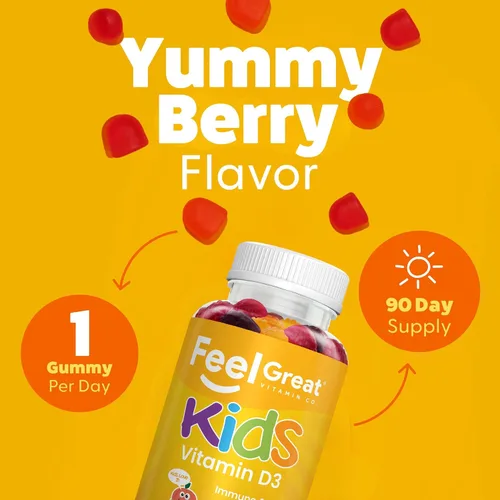 Miniatura 7 de Feel Great Vitamin Co - Gomitas de vitamina D para niños (suministro de 3 meses) Vitamina D3 para niños (1000 UI) Deliciosas gomitas Niños