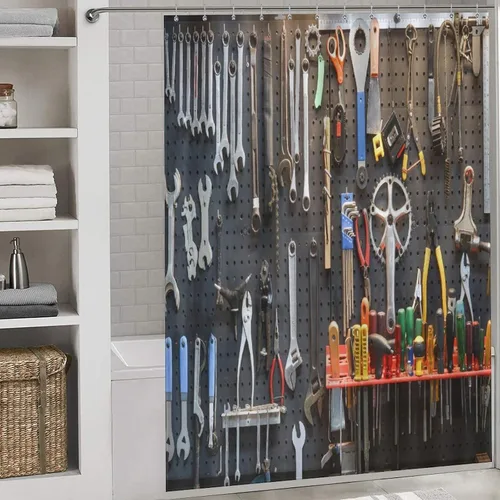 Miniatura 2 de Cortina de ducha de madera estilo granja para baño, tablero de madera marrón rústica con versículo bíblico y cruz, casa de campo rural, granero