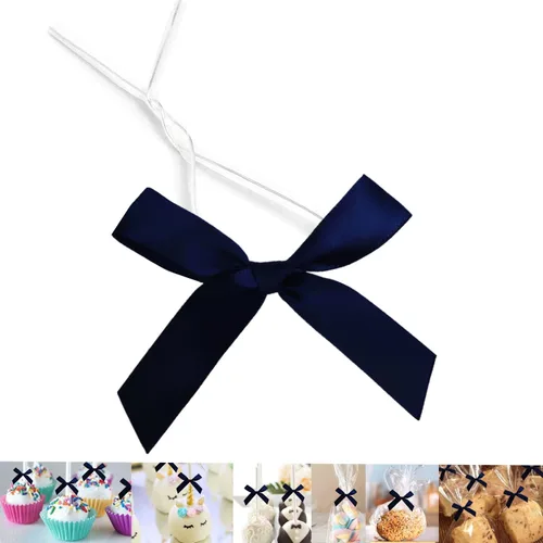 Miniatura 17 de 100 lazos preatados azul satinado de 3 pulgadas con lazos giratorios, bolsas de golosinas, paletas para pasteles y galletas