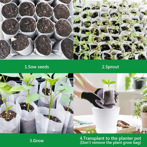 Miniatura 6 de GREANER 200 bolsas de vivero de plantas, 3.5 x 4.7 pulgadas, bolsas de cultivo de plantas de tela biodegradable no tejida, macetas de plantas