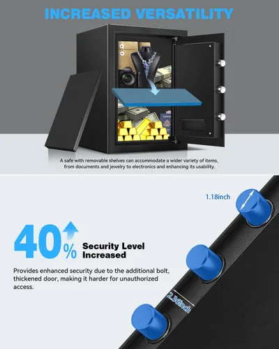 Miniatura 6 de Caja de seguridad grande para el hogar – Armario resistente de 3.0 pies cúbicos con luz de movimiento y alarma doble, teclado digital y llave