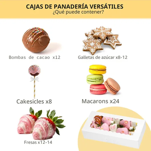 Miniatura 5 de Moretoes 30 cajas de galletas, 12 x 5.5 x 2.5 pulgadas, caja de panadería blanca con ventana para golosinas, fresa cubierta de chocolate, donas