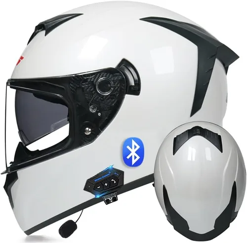 Miniatura 13 de Casco de motocicleta Bluetooth de cara completa abatible con micrófono, diseño de ala trasera aprobado por DOT, reducción de ruido con doble visera